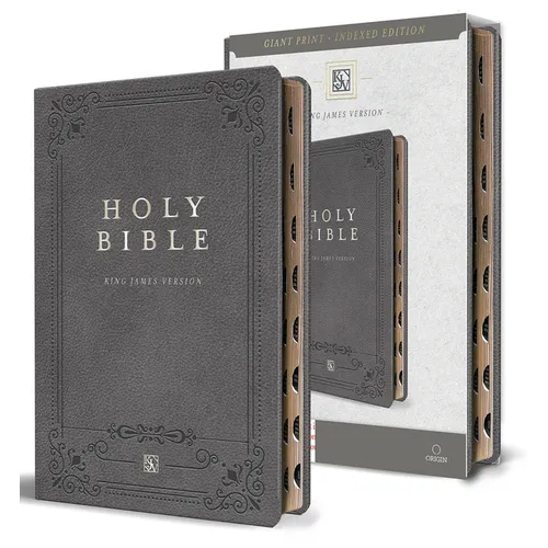 KJV Holy Bible, Giant Print Thinline Large Format, Gray Premium Imitation Leathe R with Ribbon Marker, Red Letter, and Thumb Index - Paperback