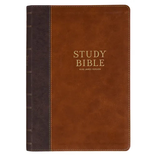 KJV Study Bible, Large Print King James Version Holy Bible, Thumb Tabs, Ribbons, Vegan Leather, Brown Two-Tone - Leather