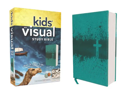 Niv, Kids' Visual Study Bible, Leathersoft, Teal, Full Color Interior: Explore the Story of the Bible---People, Places, and History - Imitation Leather