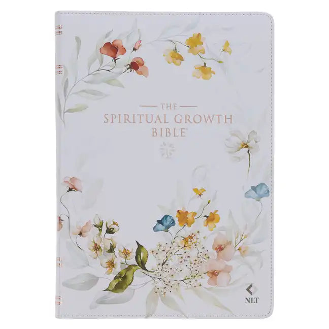 The Spiritual Growth Bible, Study Bible, NLT - New Living Translation Holy Bible, Faux Leather, White Printed Floral - Leather