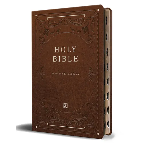 KJV Holy Bible, Giant Print Thinline Large Format, Brown Premium Imitation Leath Er with Ribbon Marker, Red Letter, and Thumb Index - Paperback