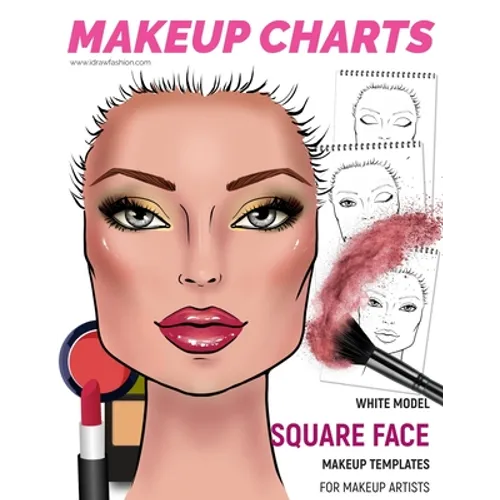 Makeup Charts - Face Charts for Makeup Artists: White Model - SQUARE face shape - Paperback
