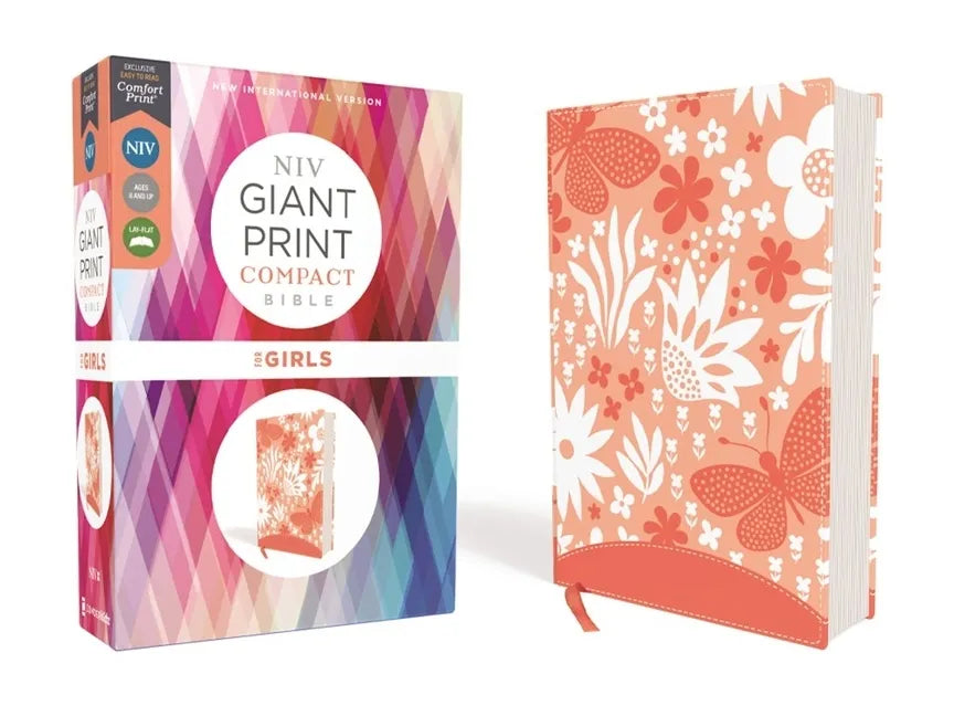 Niv, Giant Print Compact Bible for Girls, Leathersoft, Coral, Red Letter Edition, Comfort Print - Imitation Leather