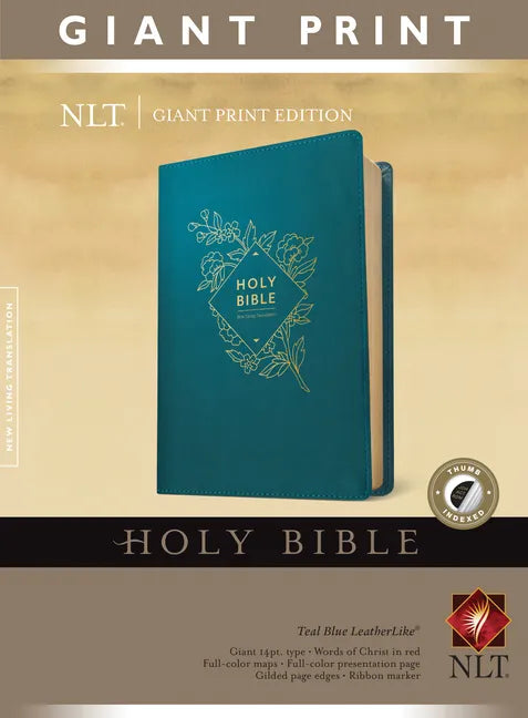 Holy Bible, Giant Print NLT (Red Letter, Leatherlike, Teal Blue, Indexed) - Imitation Leather