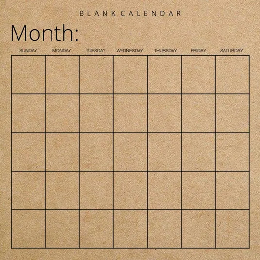 Blank Calendar: Kraft Brown Paper, Undated Planner for Organizing, Tasks, Goals, Scheduling, DIY Calendar Book - Paperback