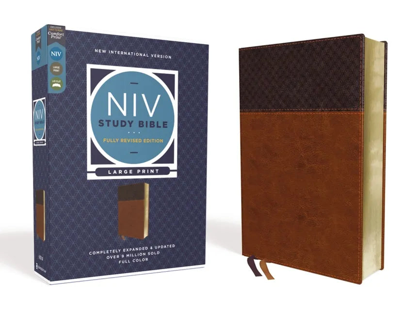 NIV Study Bible, Fully Revised Edition, Large Print, Leathersoft, Brown, Red Letter, Comfort Print - Imitation Leather