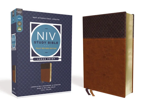 NIV Study Bible, Fully Revised Edition, Large Print, Leathersoft, Brown, Red Letter, Comfort Print - Imitation Leather