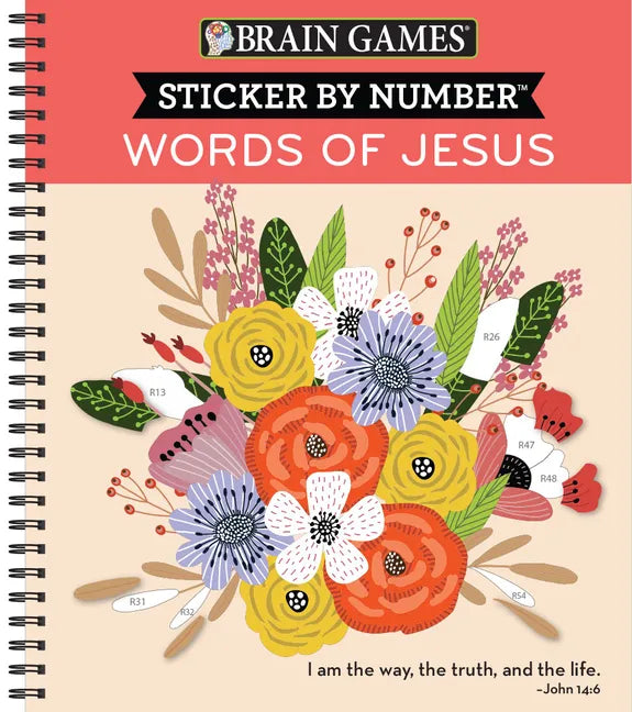 Brain Games - Sticker by Number: Words of Jesus (28 Images to Sticker) - Spiral