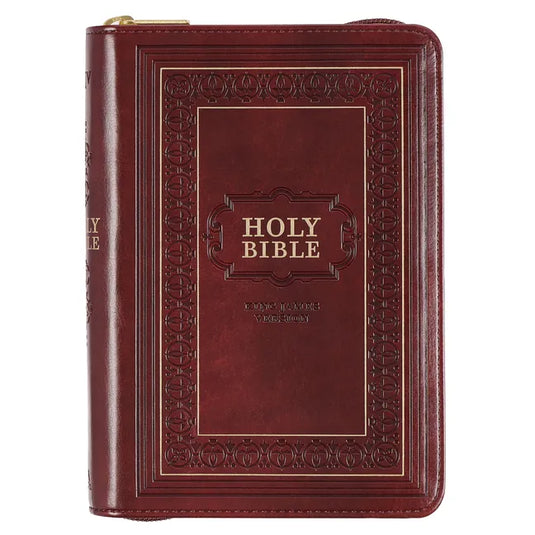 KJV Holy Bible, Compact Large Print Faux Leather Red Letter Edition - Ribbon Marker, King James Version, Burgundy, Zipper Closure - Leather