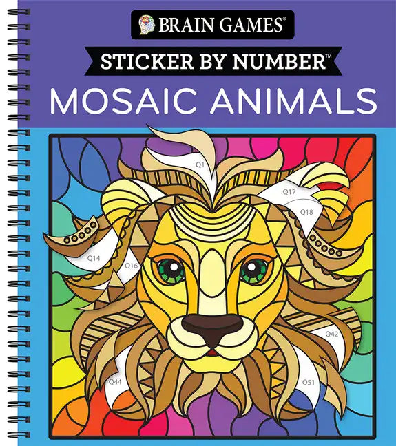 Brain Games - Sticker by Number: Mosaic Animals (28 Images to Sticker) - Spiral