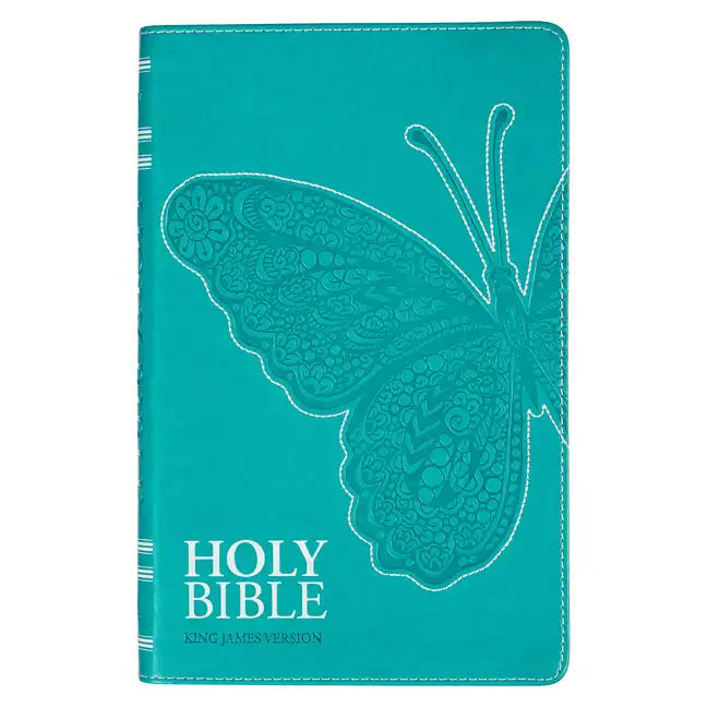KJV Holy Bible, Gift Edition for Girls/Teens King James Version, Faux Leather Flexible Cover, Teal Butterfly - Leather
