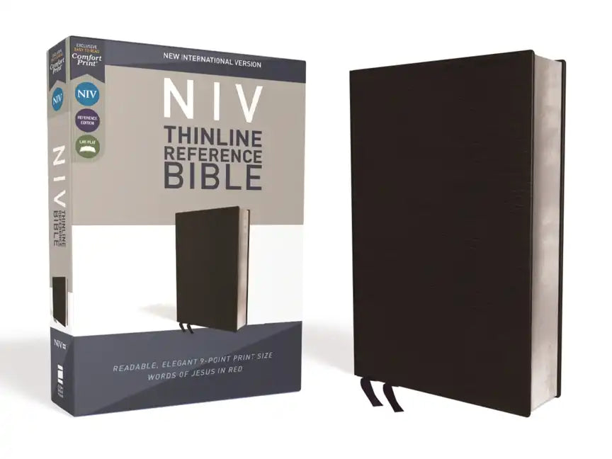 NIV, Thinline Reference Bible, Bonded Leather, Black, Red Letter Edition, Comfort Print - Bonded Leather