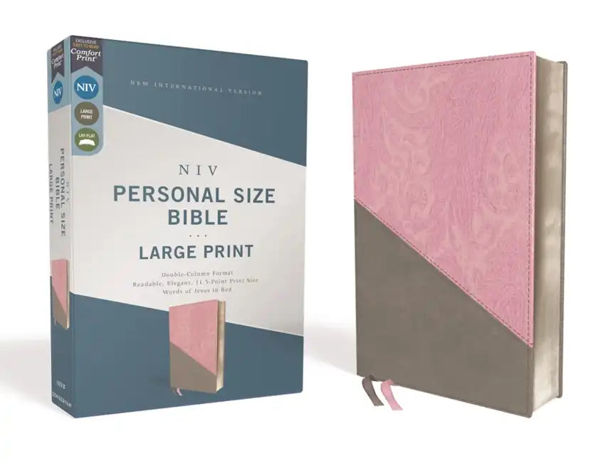 Niv, Personal Size Bible, Large Print, Leathersoft, Pink/Gray, Red Letter Edition, Comfort Print - Imitation Leather