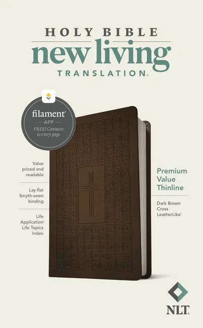 NLT Premium Value Thinline Bible, Filament Enabled (Leatherlike, Dark Brown Cross) - Imitation Leather
