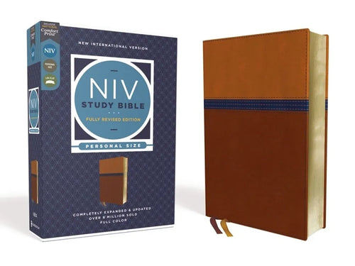 NIV Study Bible, Fully Revised Edition, Personal Size, Leathersoft, Brown/Blue, Red Letter, Comfort Print - Imitation Leather