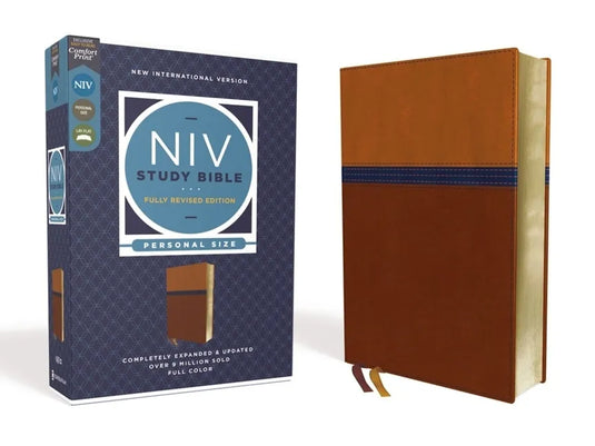 NIV Study Bible, Fully Revised Edition, Personal Size, Leathersoft, Brown/Blue, Red Letter, Comfort Print - Imitation Leather