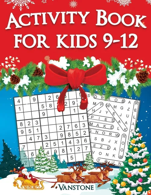 Activity Book for Kids 9-12: 200 Fun Sudoku Puzzles and Word Search for Kids with Solutions - Large Print - Christmas Edition - Paperback