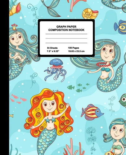 Graph Paper Composition Notebook: Quad Ruled 4 Squares Per Inch Sheets, Math and Science Grid Note Book for Elementary Students, Beautiful Mermaid - Paperback