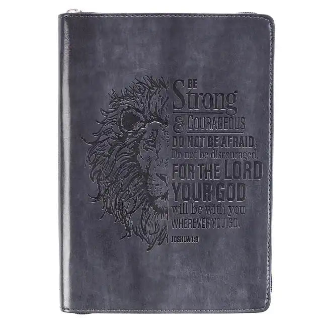 Strong & Courageous Classic Lux-Leather Zip Journal - Leather