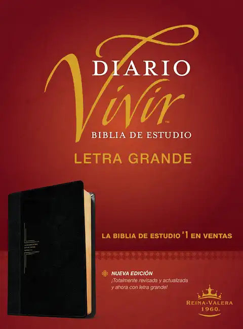 Biblia de Estudio del Diario Vivir Rvr60, Letra Grande (Letra Roja, Sentipiel, Negro/Ónice, Índice) - Imitation Leather