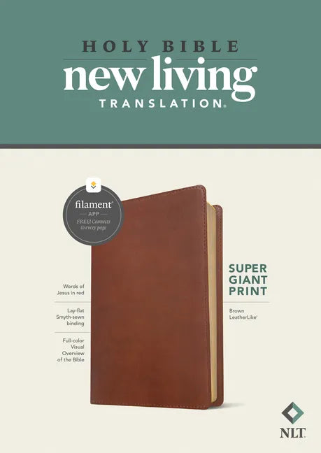 NLT Super Giant Print Bible, Filament Enabled (Leatherlike, Brown, Red Letter) - Imitation Leather
