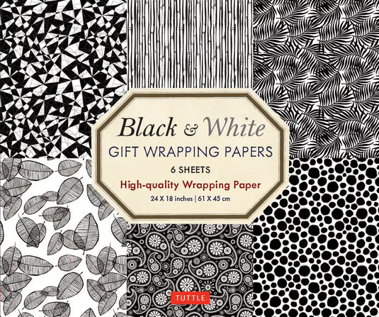 Black & White Gift Wrapping Papers - 6 Sheets: 24 X 18 Inch (61 X 45 CM) Wrapping Paper - Paperback