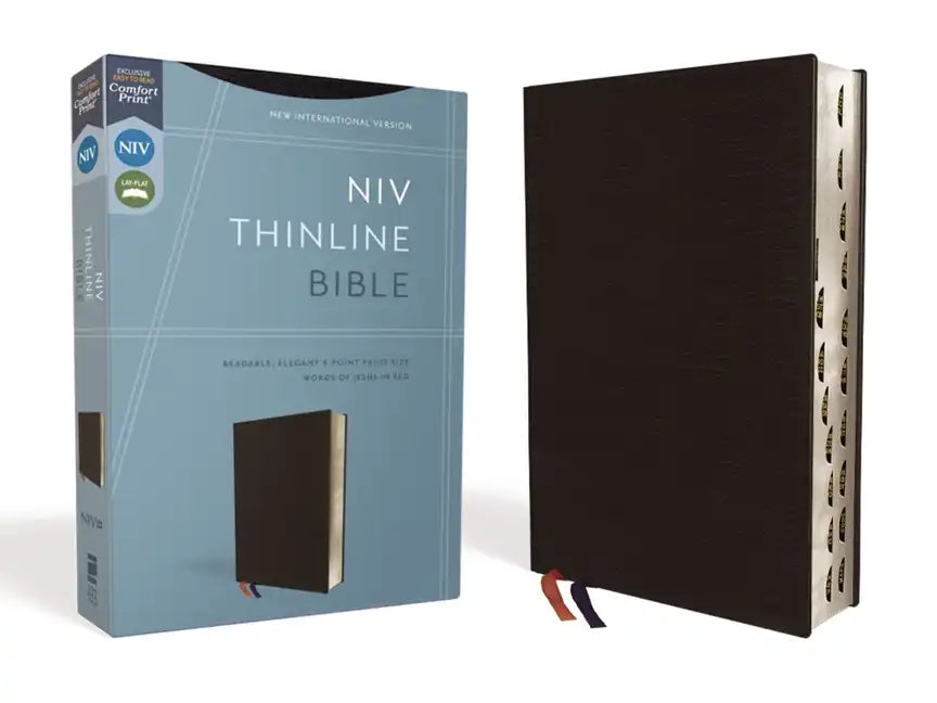 NIV, Thinline Bible, Bonded Leather, Black, Indexed, Red Letter Edition - Bonded Leather