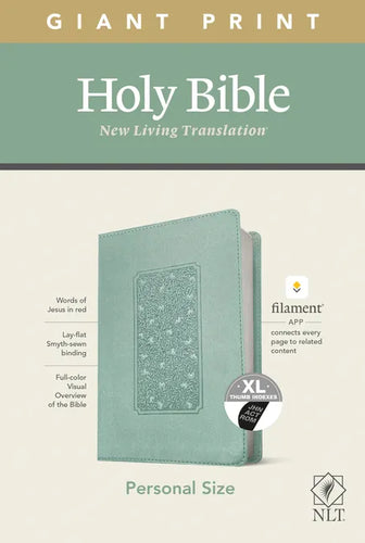NLT Personal Size Giant Print Bible, Filament Enabled Edition (Red Letter, Leatherlike, Floral Frame Teal, Indexed) - Imitation Leather