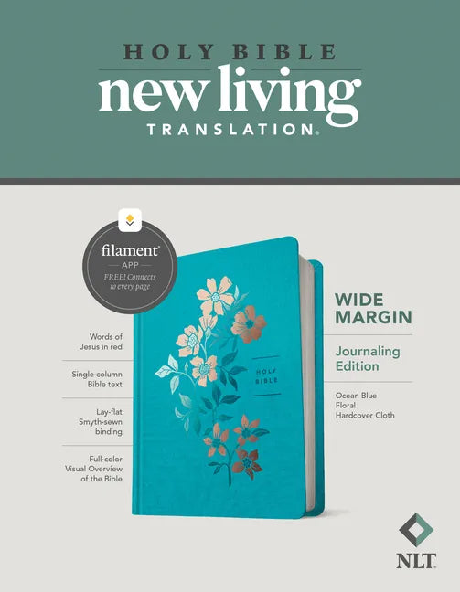 NLT Wide Margin Bible, Filament Enabled (Hardcover Cloth, Ocean Blue Floral, Red Letter) - Hardcover