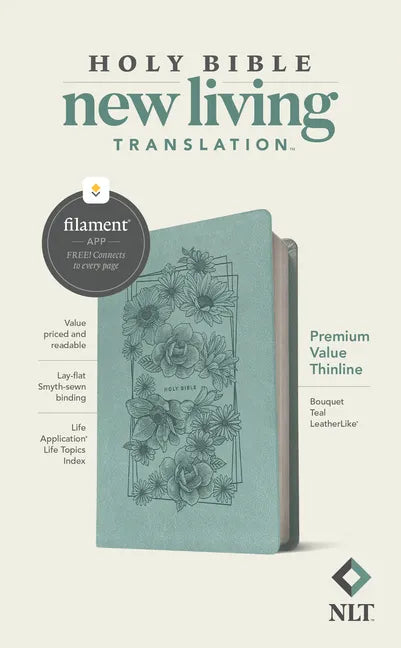 NLT Premium Value Thinline Bible, Filament Enabled (Leatherlike, Bouquet Teal) - Imitation Leather