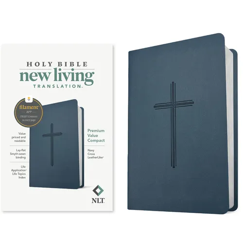 NLT Premium Value Compact Bible, Filament Enabled (Leatherlike, Navy Cross) - Imitation Leather