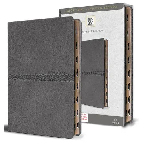 KJV Holy Bible, Large Print Medium Format, Gray Faux Leather with Ribbon Marker, Red Letter, Thumb Index - Paperback
