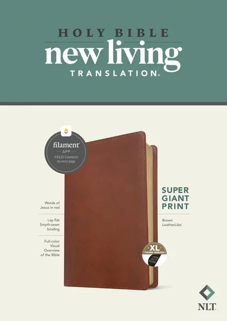 NLT Super Giant Print Bible, Filament Enabled (Leatherlike, Brown, Indexed, Red Letter) - Imitation Leather