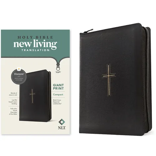 NLT Compact Giant Print Zipper Bible, Filament Enabled (Leatherlike, Black Cross, Red Letter) - Imitation Leather