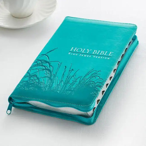 KJV Standard Size Thumb Index Edition: Zippered Turquoise - Imitation Leather