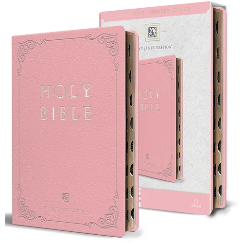 KJV Holy Bible, Giant Print Thinline Large Format, Pink Premium Imitation Leathe R with Ribbon Marker, Red Letter, and Thumb Index - Paperback