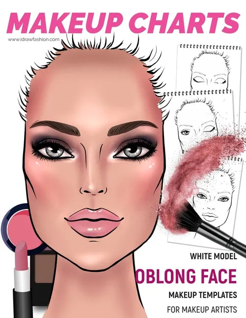 Makeup Charts - Face Charts for Makeup Artists: White Model - OBLONG face shape - Paperback