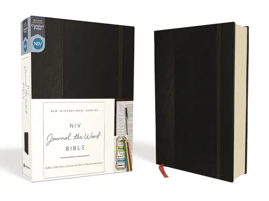 NIV, Journal the Word Bible, Hardcover, Black, Red Letter Edition, Comfort Print: Reflect, Take Notes, or Create Art Next to Your Favorite Verses - Hardcover