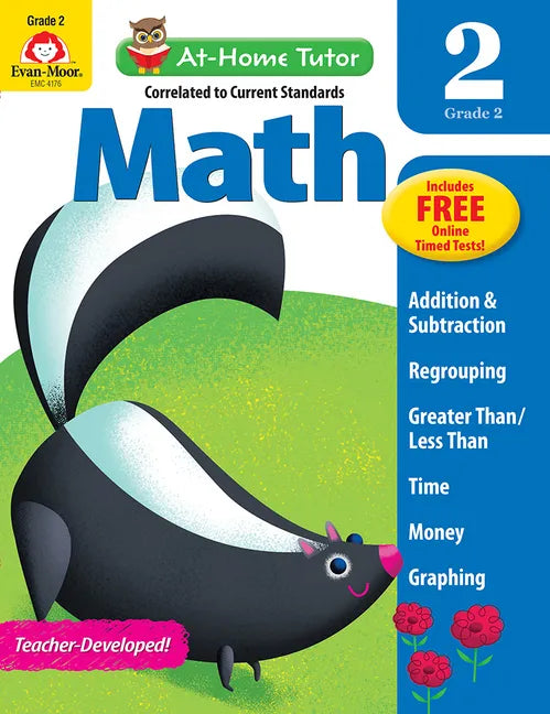 Math Skills, Grade 2 Workbook: At-Home Tutor, Addition, Subtraction, Multiplication, Telling Time, Money - Paperback