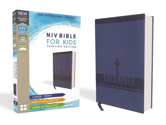 Niv, Bible for Kids, Large Print, Leathersoft, Blue, Red Letter, Comfort Print: Thinline Edition - Leather