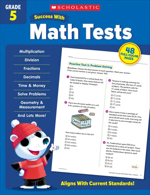 Scholastic Success with Math Tests Grade 5 Workbook - Paperback