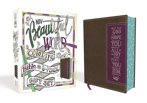 Niv, Beautiful Word Coloring Bible and 8-Pencil Gift Set, Leathersoft, Brown: Hundreds of Verses to Color - Imitation Leather