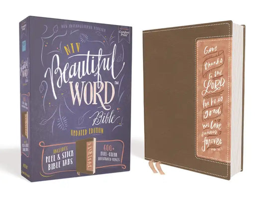 Niv, Beautiful Word Bible, Updated Edition, Peel/Stick Bible Tabs, Leathersoft, Brown/Pink, Red Letter, Comfort Print: 600+ Full-Color Illustrated Ver - Imitation Leather