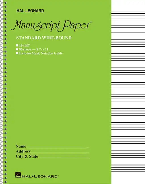 Standard Wirebound Manuscript Paper Green Cover 12 Staves Per Page Music Notation Guide for Composers Students and Musicians Hal Leonard Spiral-Bound - Spiral