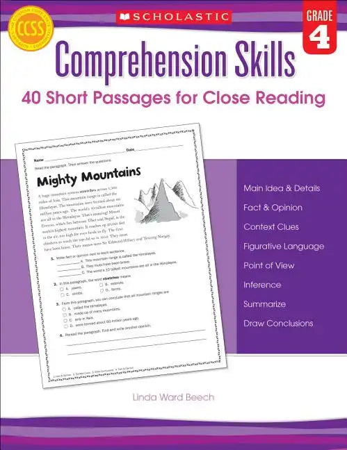 Comprehension Skills: 40 Short Passages for Close Reading: Grade 4 - Paperback