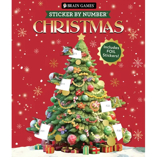 Brain Games - Sticker by Number: Christmas (24 Images to Sticker - Watercolor Tree Cover): Includes 2 Foil Sticker Sheets to Complete Each Image!