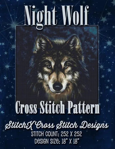 Night Wolf Cross Stitch Pattern - Paperback