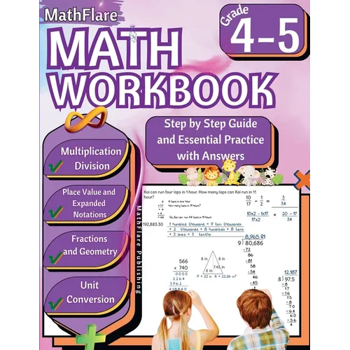 MathFlare - Math Workbook 4th and 5th Grade: Math Workbook Grade 4-5: Multiplication and Division, Fractions, Place Value, Expanded Notations, Geometr - Paperback