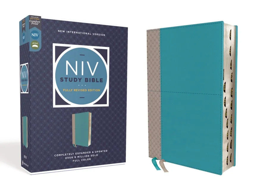 NIV Study Bible, Fully Revised Edition, Leathersoft, Teal/Gray, Red Letter, Thumb Indexed, Comfort Print - Imitation Leather
