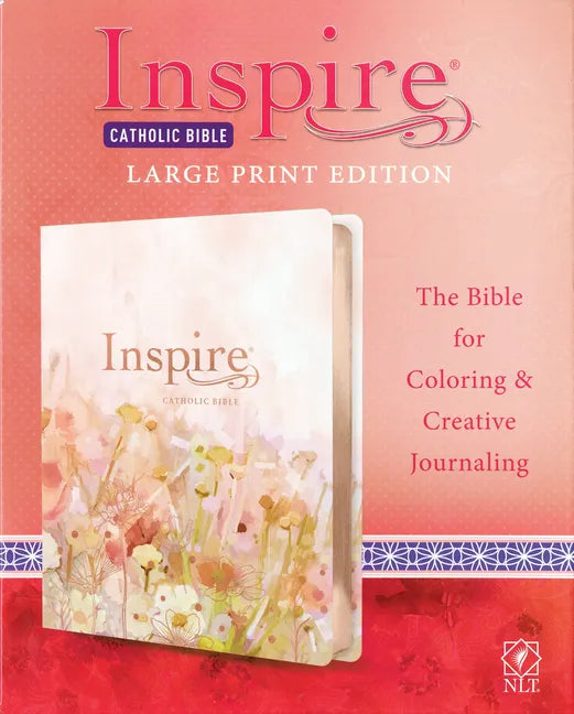 Inspire Catholic Bible NLT Large Print (Leatherlike, Pink Fields with Rose Gold): The Bible for Coloring & Creative Journaling - Imitation Leather